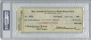 1st Check From New York Yankees Signed by Ruppert and Barrow For Transfer of Tony Lazzeri to Yankees From Minor Leagues 
